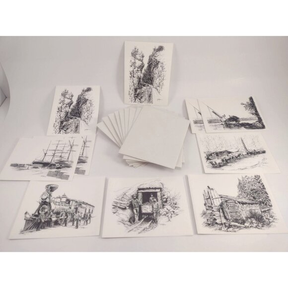 10 Hasty Note Cards Canadian Historical Drawings Art Prints Tonia Marks 1960s - Picture 1 of 11